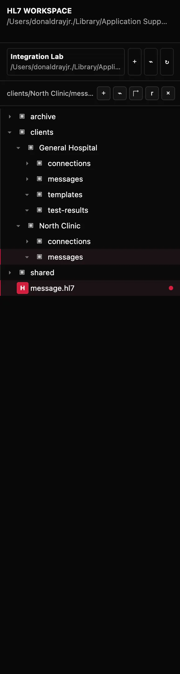 Reference browser showing message-type cards, a segment index, and a table view.